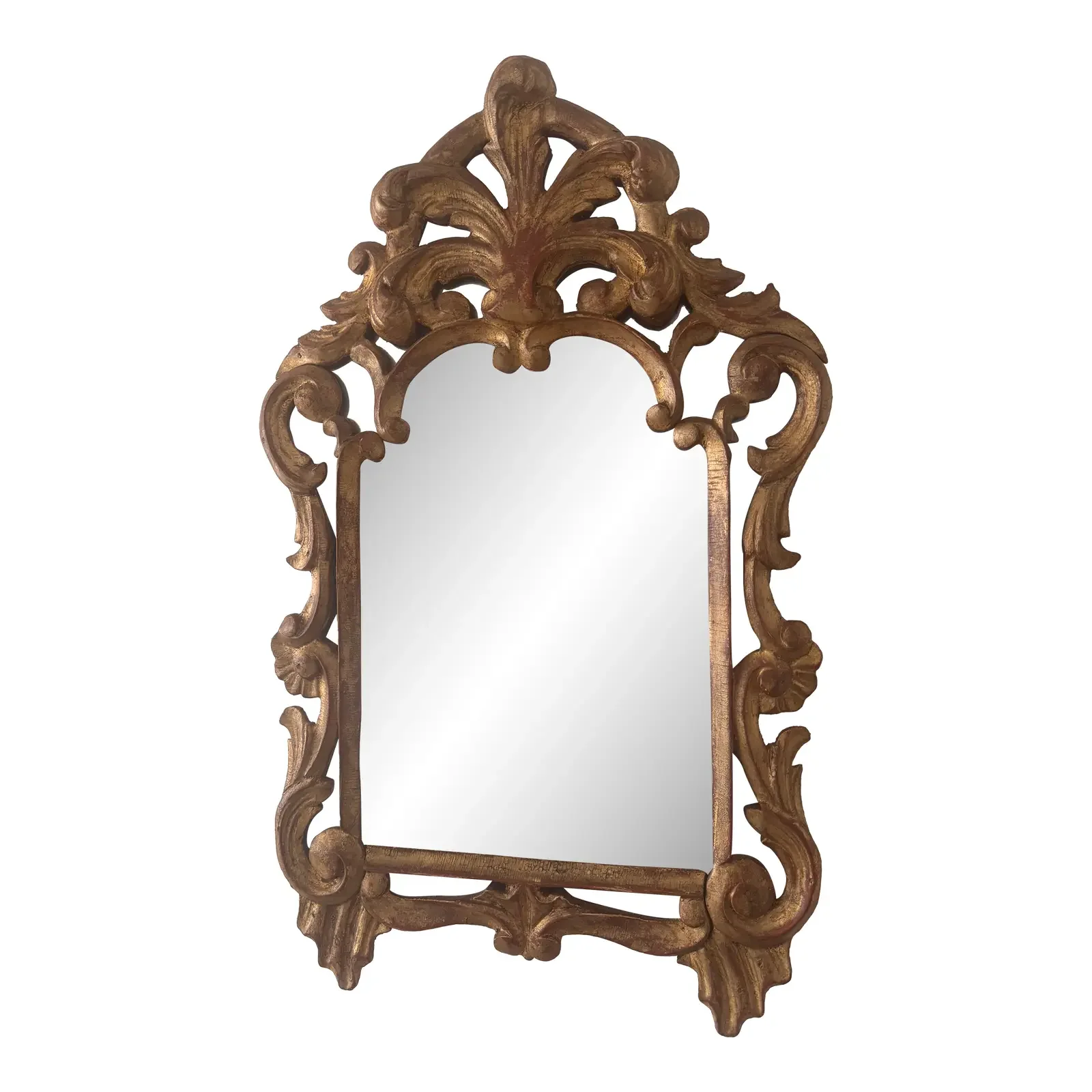 Antique Italian Rococo Giltwood Mirror, Carved Scroll & Acanthus Crest