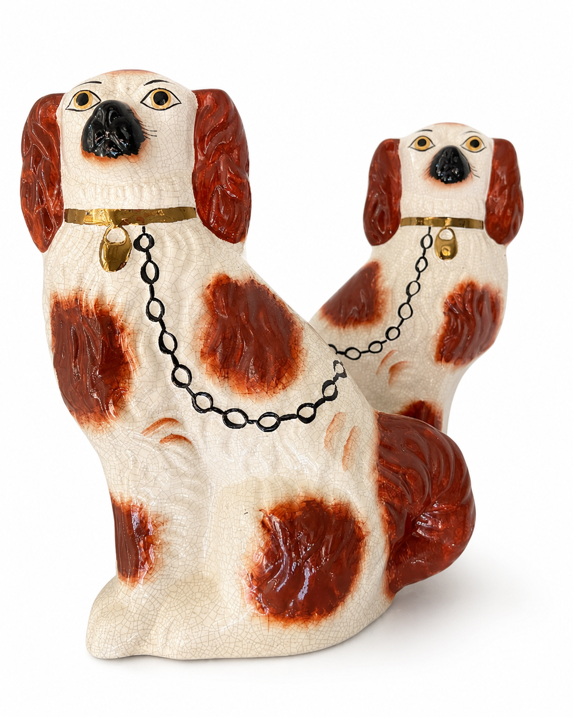 Antique Pair of Staffordshire Spaniel Figurines - Large