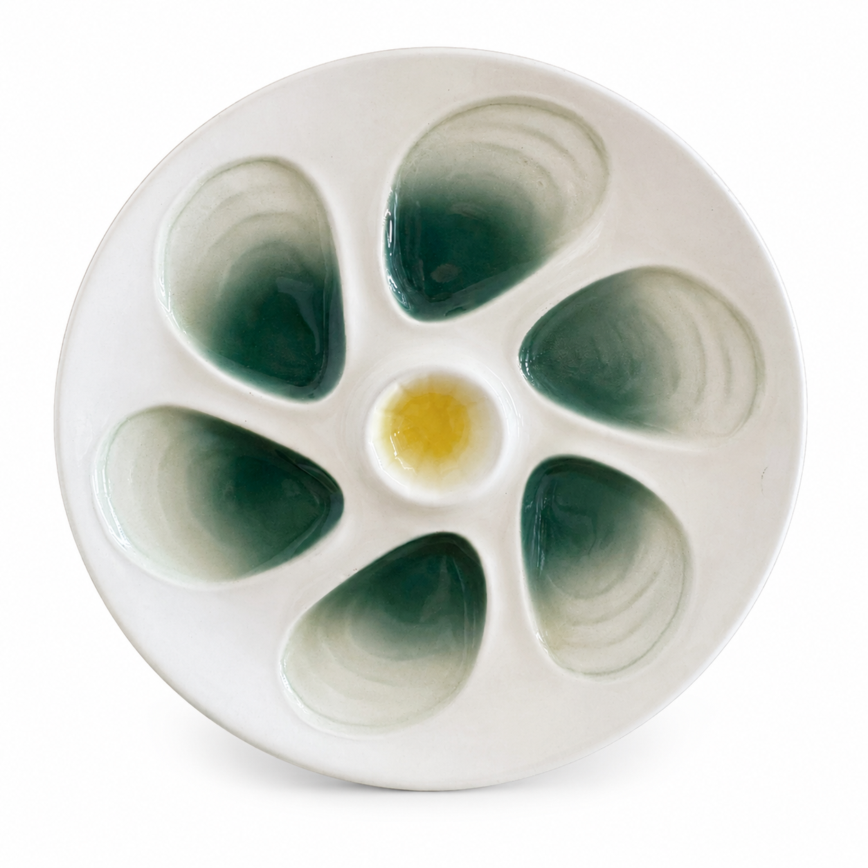 Vintage Oyster Plate with Emerald Glaze Wells