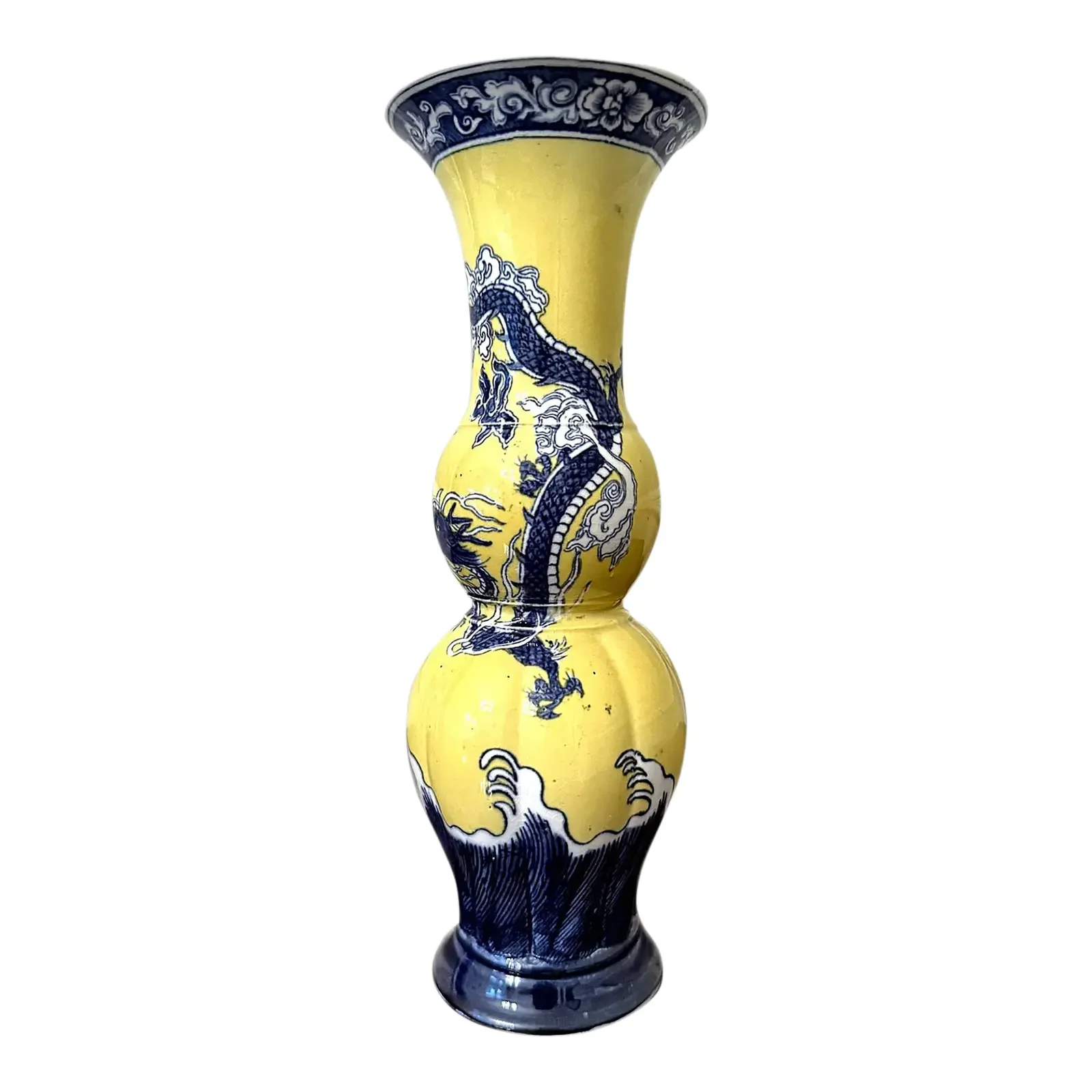 Antique Wedgwood Yellow Ground Dragon Triple Gourd Vase - 1982 Richard Dennis Exhibition Provenance