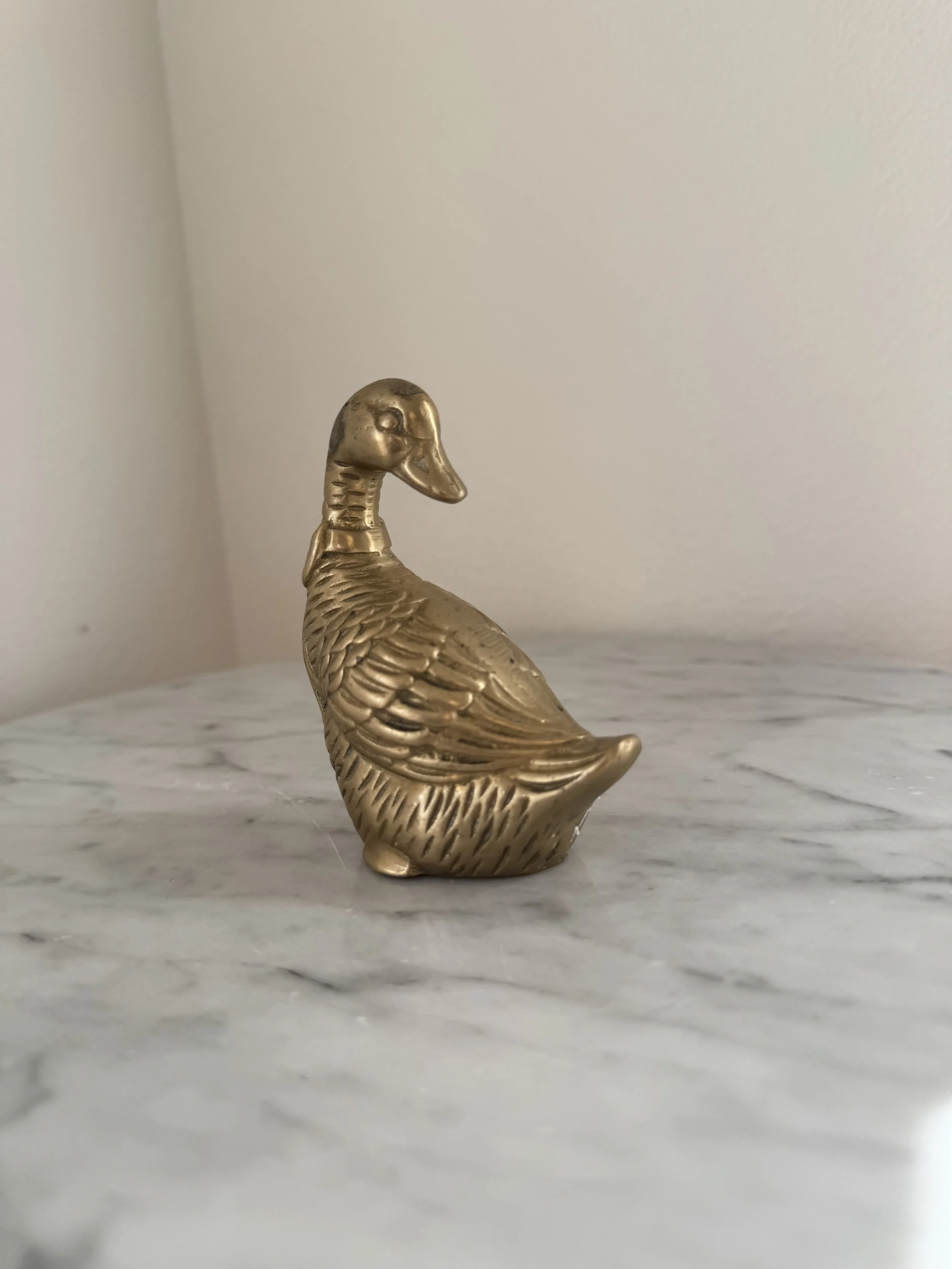 Vintage Solid Brass Goose Figurine – Midcentury Paperweight