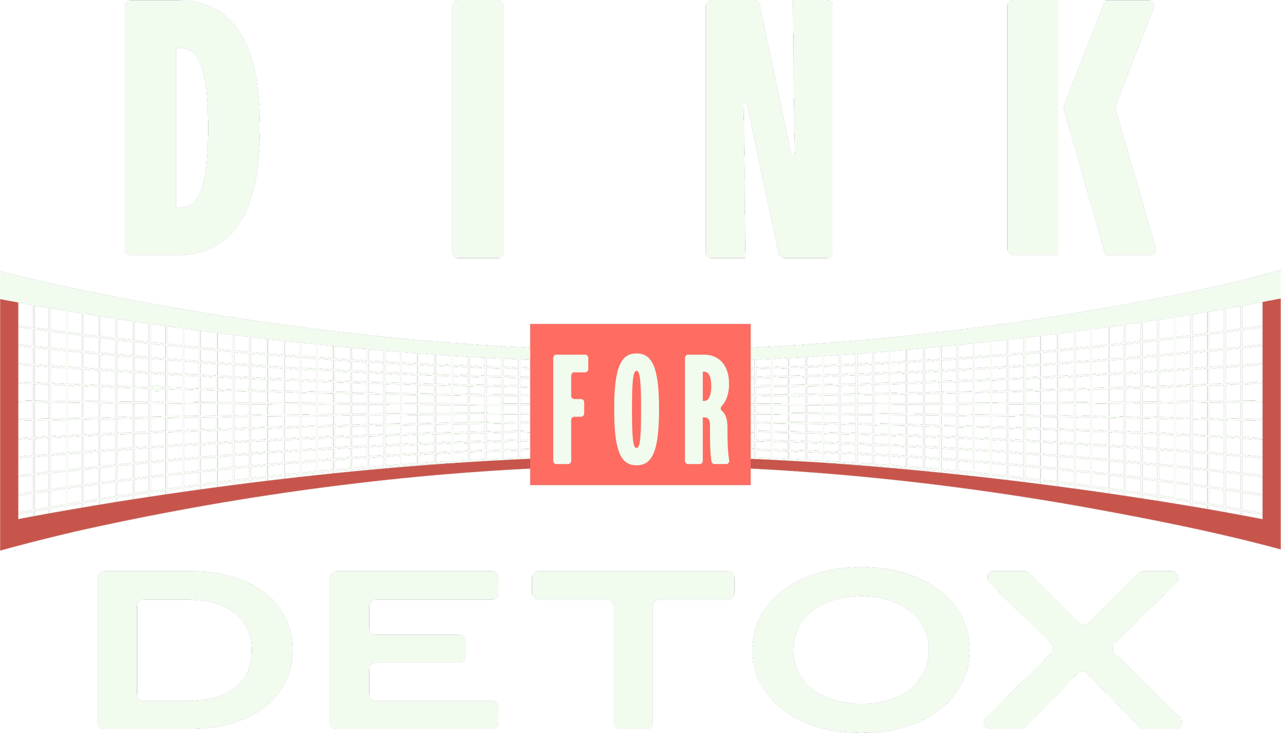 Stylized text reading 'DRINK FOR DETOX' with the words 'DRINK' and 'DETOX' in large, light-colored letters, and the word 'FOR' in a pink box in the center. The background is black with a graphic illustration of a grid pattern in white and red, resembling a modern, abstract design.