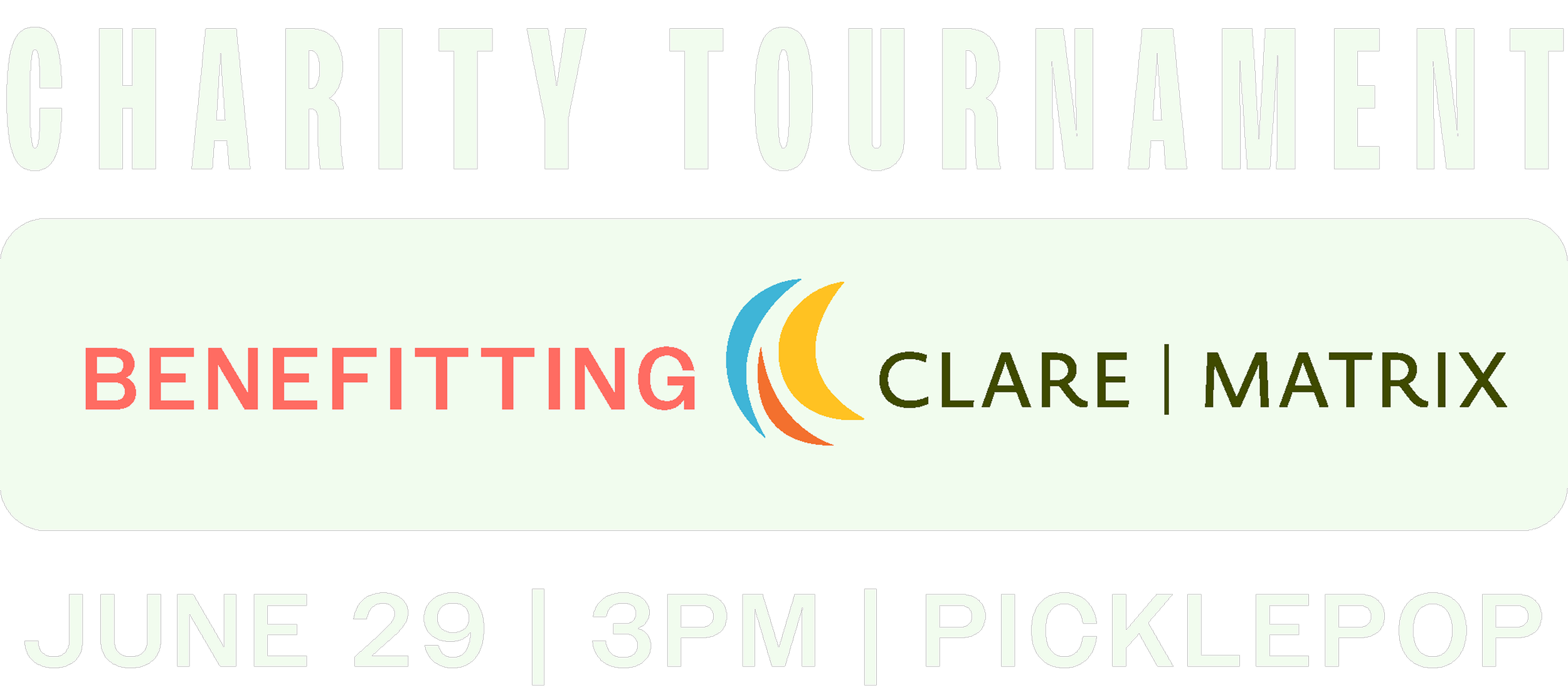 Charity tournament poster with event details and the Clara Matrix logo.
