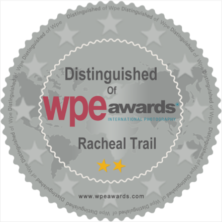 Award badge for the 2024 WPE Awards, acknowledges Racheal Trail, with two yellow stars at the bottom, and the website www.wpeawards.com at the bottom.