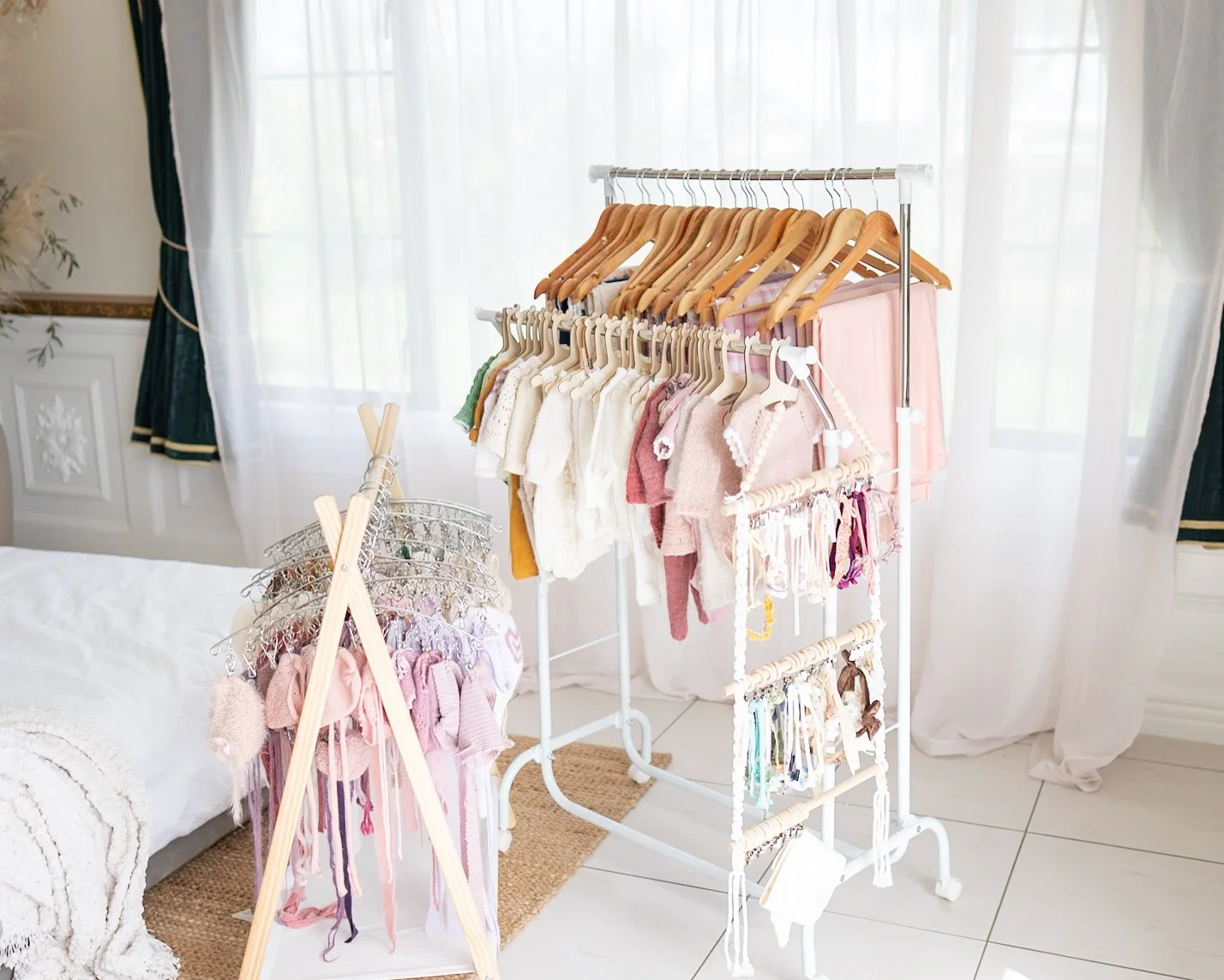 Baby and children’s client wardrobe available for milestone and family photography sessions in Auckland.