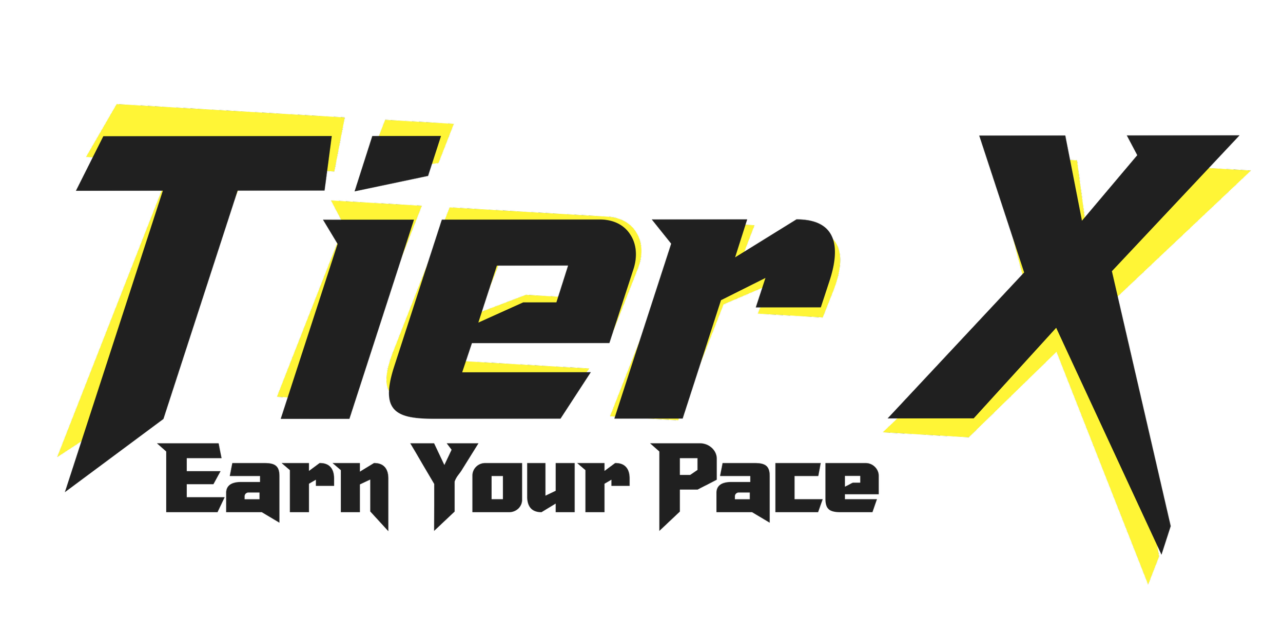 Logo for TIER X with the tagline 'Earn Your Pace' in black text; the logo features a stylized 'X' with yellow accents.