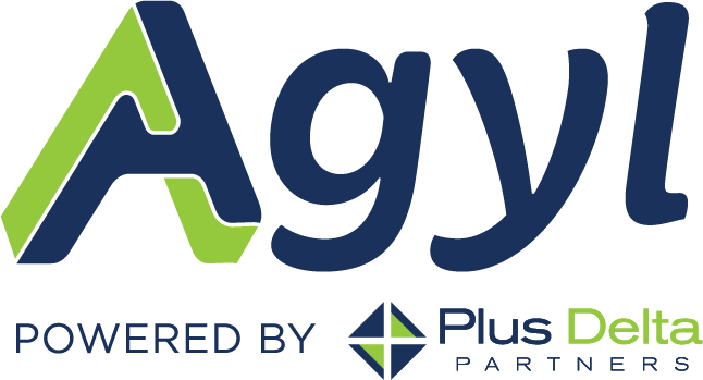 Logo of Agyl, powered by Plus Delta Partners, with a green and blue color scheme.