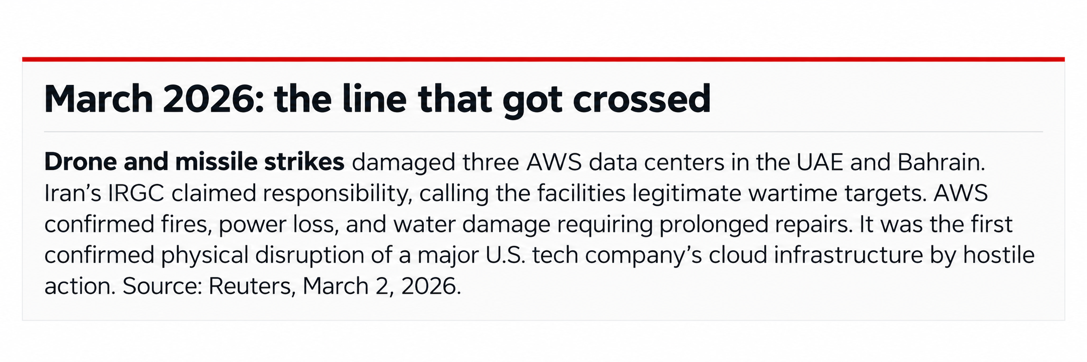 2026 drone strikes against AWS data centers illustrate emerging physical threats to digital infrastructure