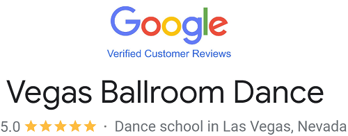 Google Verified Customer Reviews for Vegas Ballroom Dance, including 5-star rating, indicating it is a dance school in Las Vegas, Nevada.