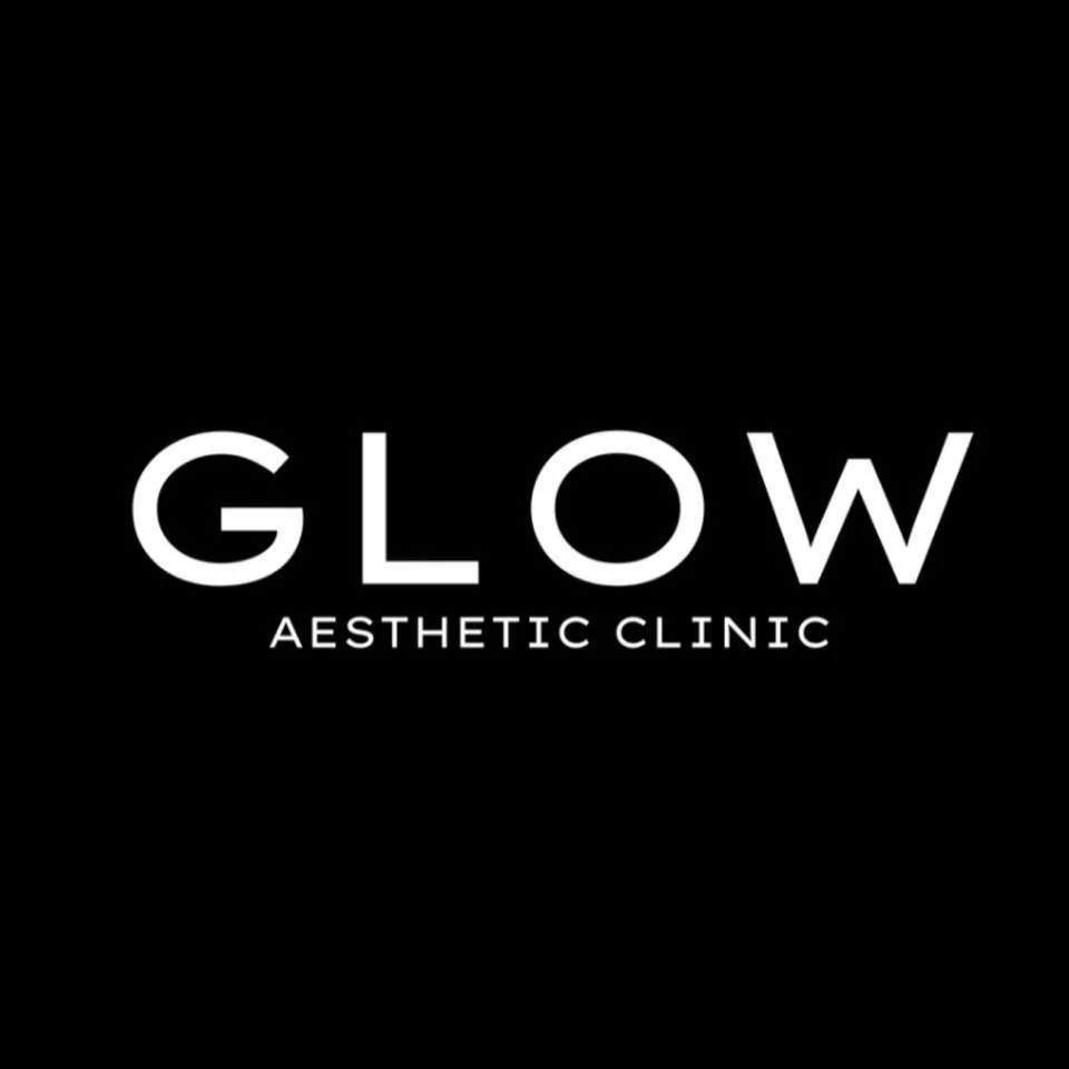 Logo for GLOW Aesthetic Clinic with white text on black background