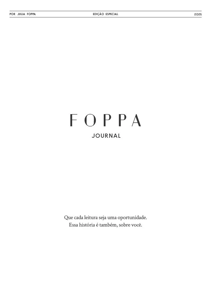 Capa de um jornal intitulado "FOPPA Journal" de 2025, com uma mensagem motivacional sobre leitura localizada na parte inferior.