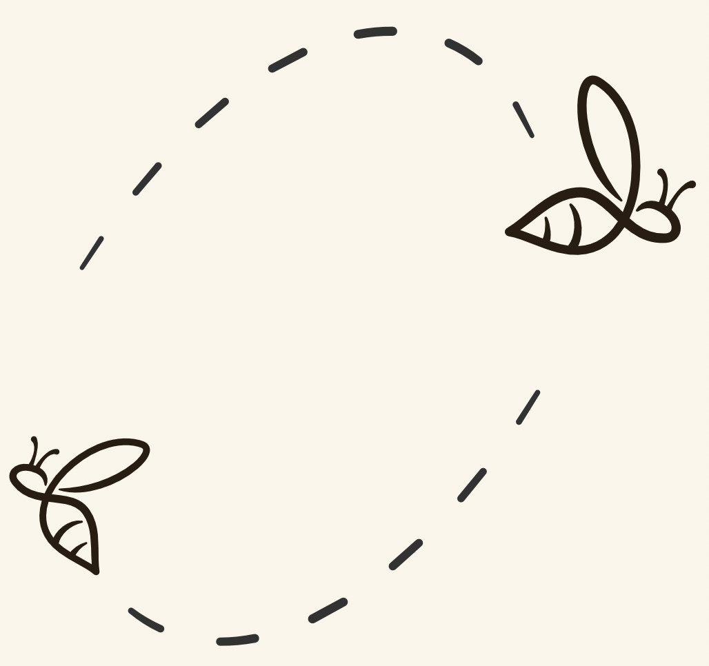 Illustration of two bees flying around in a circle.