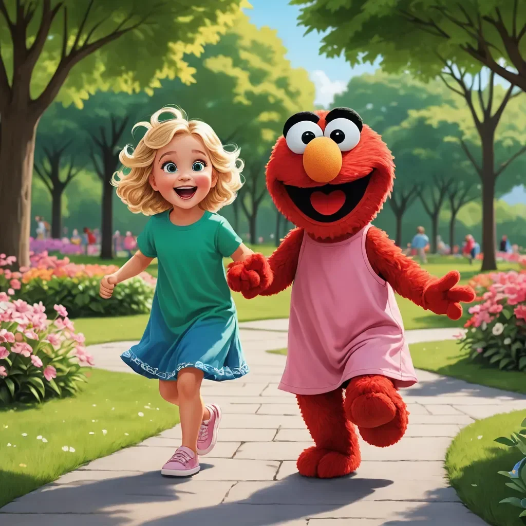 Elmo hugging a kid