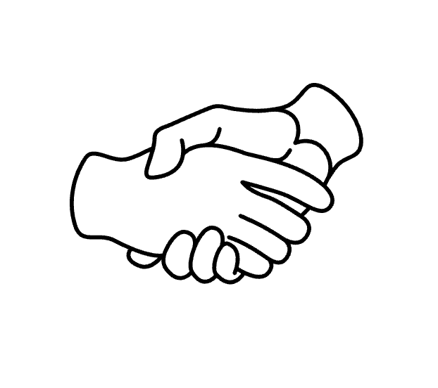 Dessin en noir et blanc de deux mains qui se serrent la main.