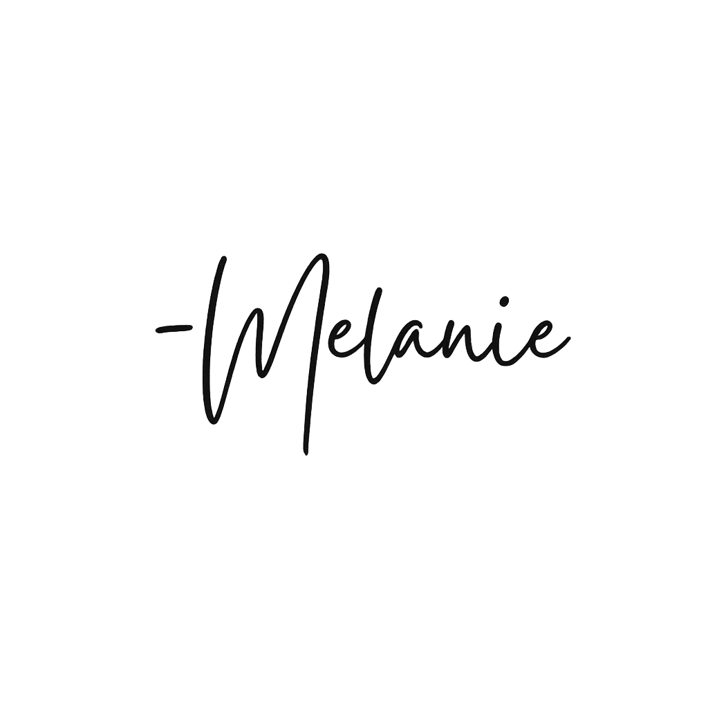 Black background with a handwritten style font that says 'Melanie' in the center.