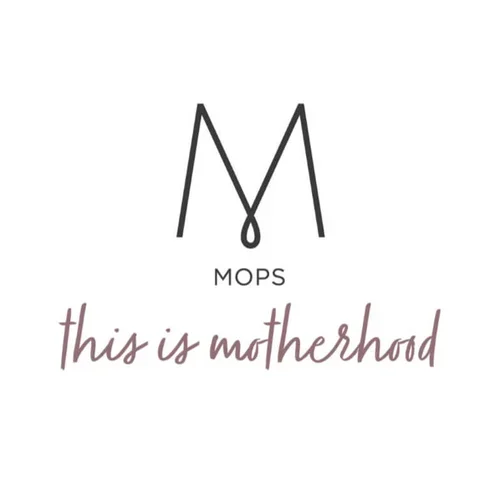 Logo with the letter M and scissors, with the text "MOPS this is motherhood" underneath.