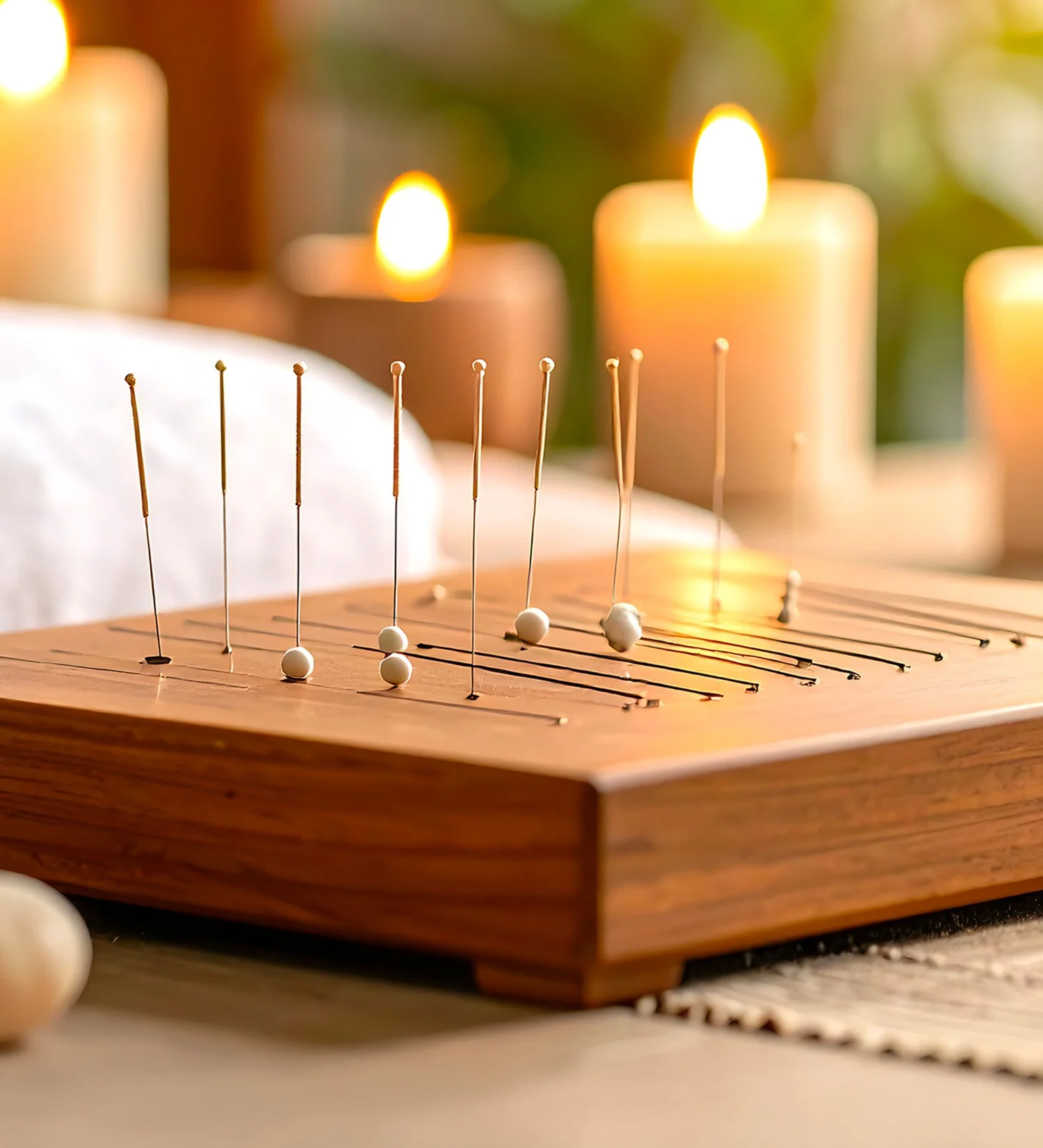 Close-up of acupuncture needles