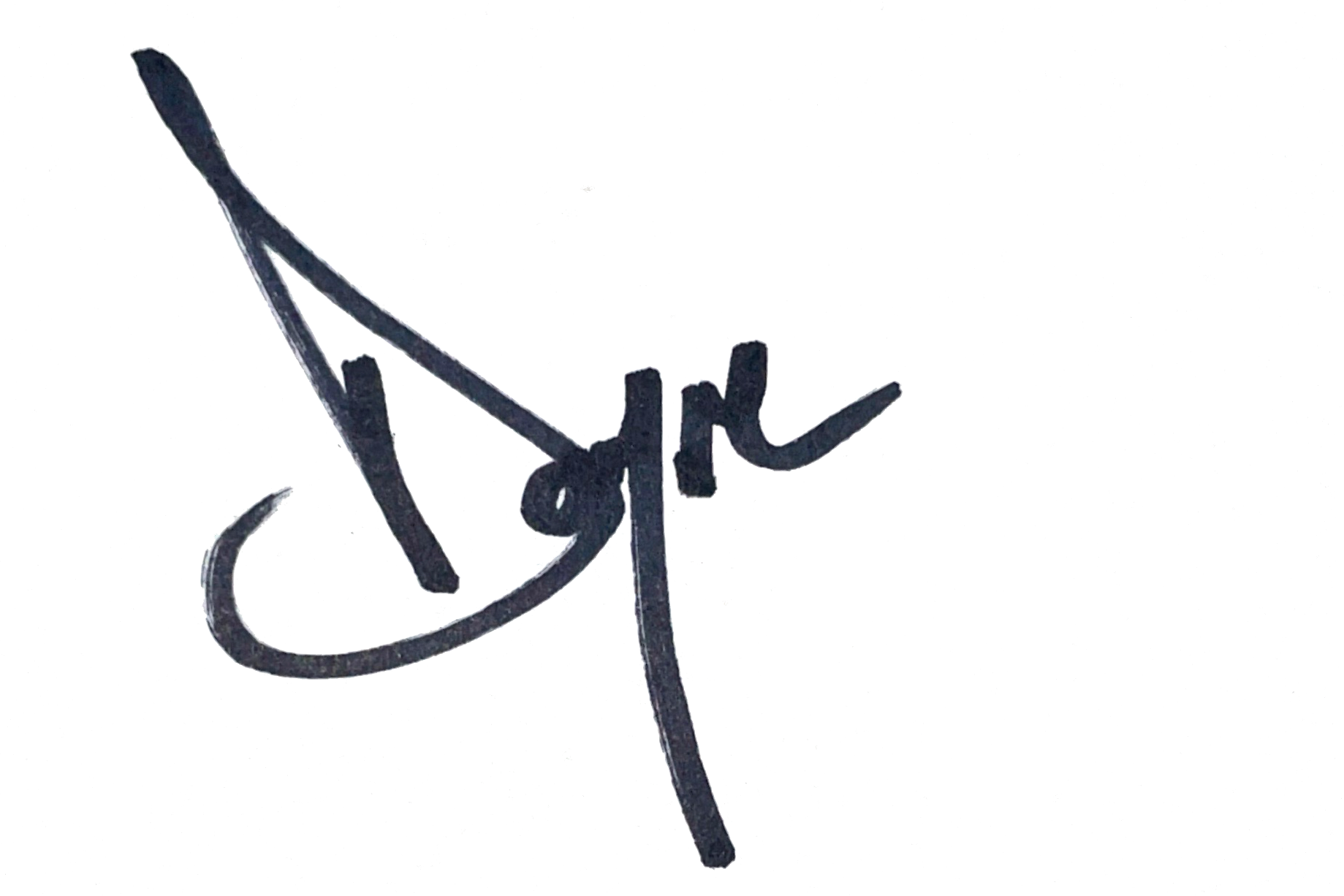 A signature that reads 'Dayne' in black ink on white paper.