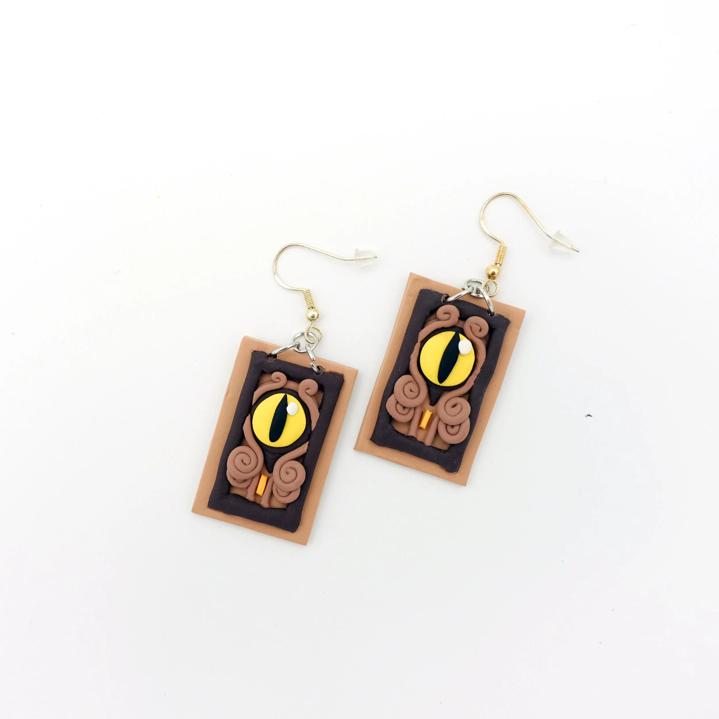 handmade polymer clay owl house earrings silver.jpg