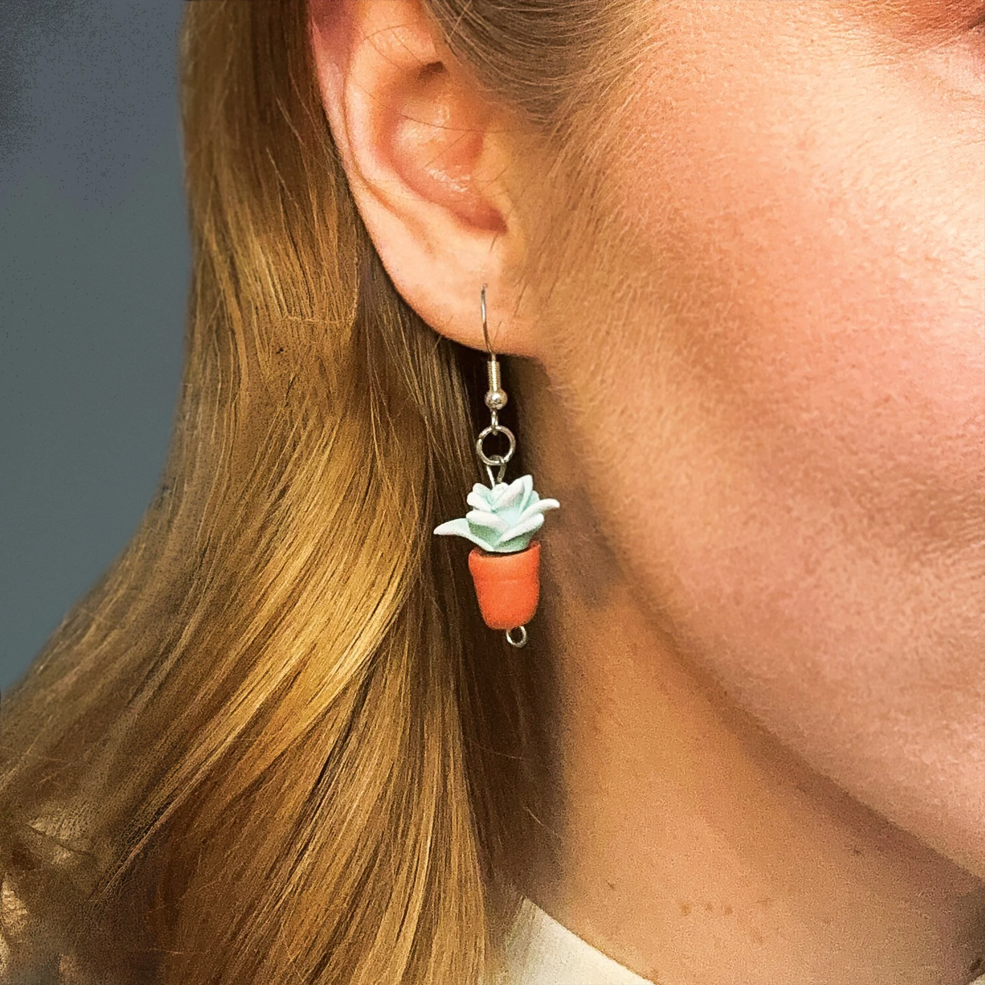 Handmade Succulent Botanical Polymer Clay Fish Hook Earrings – Nature-Inspired Jewelry