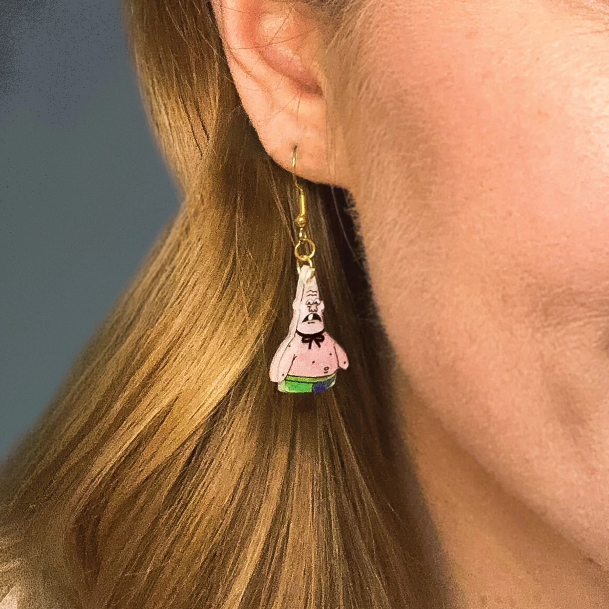 Patrick Star Inspired Earrings “Who You Calling Pinhead?” – Handmade Pink Starfish Dangle Earrings – Funny Cartoon Meme Jewelry