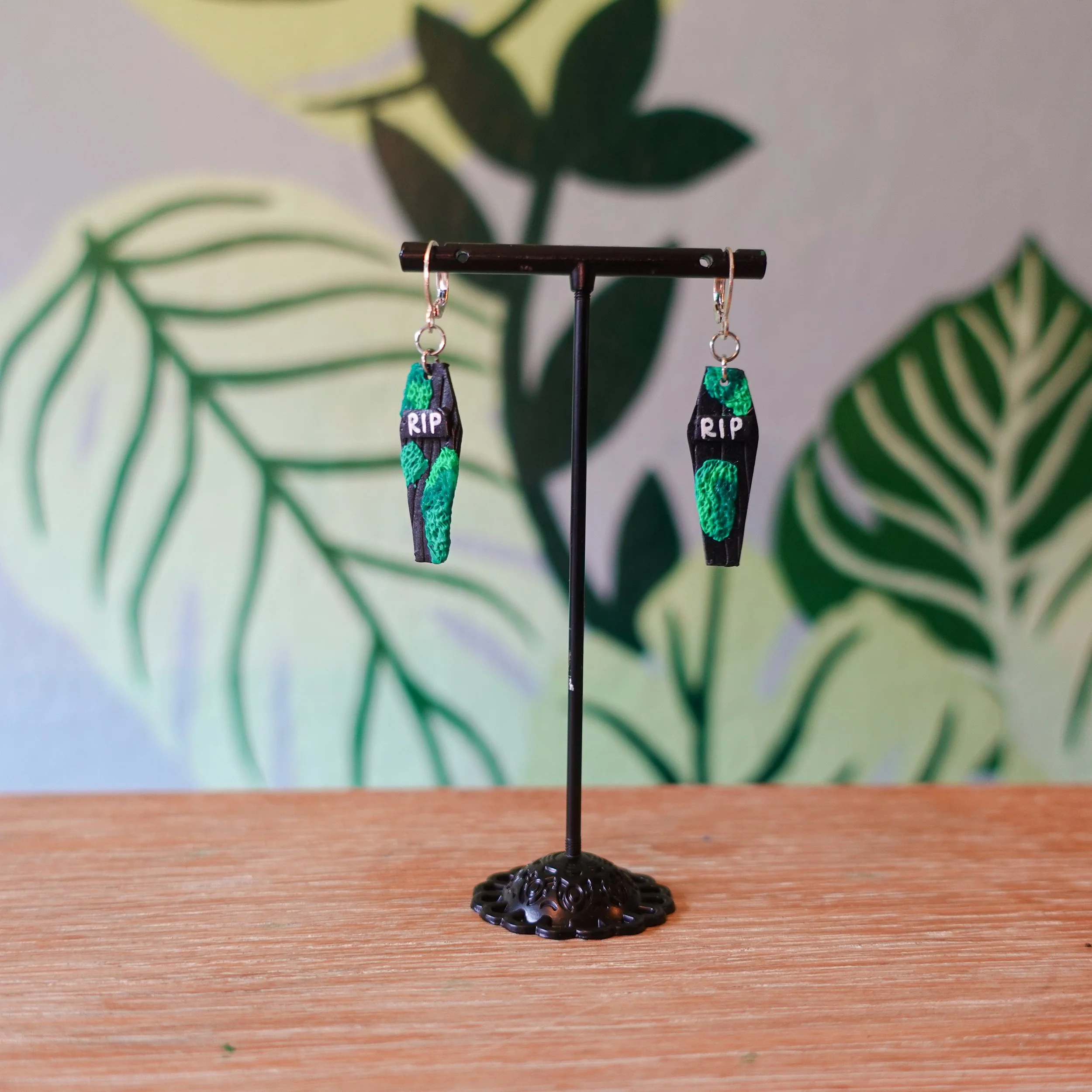 Handmade Mini Coffin Spooky Dangle French Hook Polymer Clay Earrings – Gothic, Halloween-Inspired Jewelry