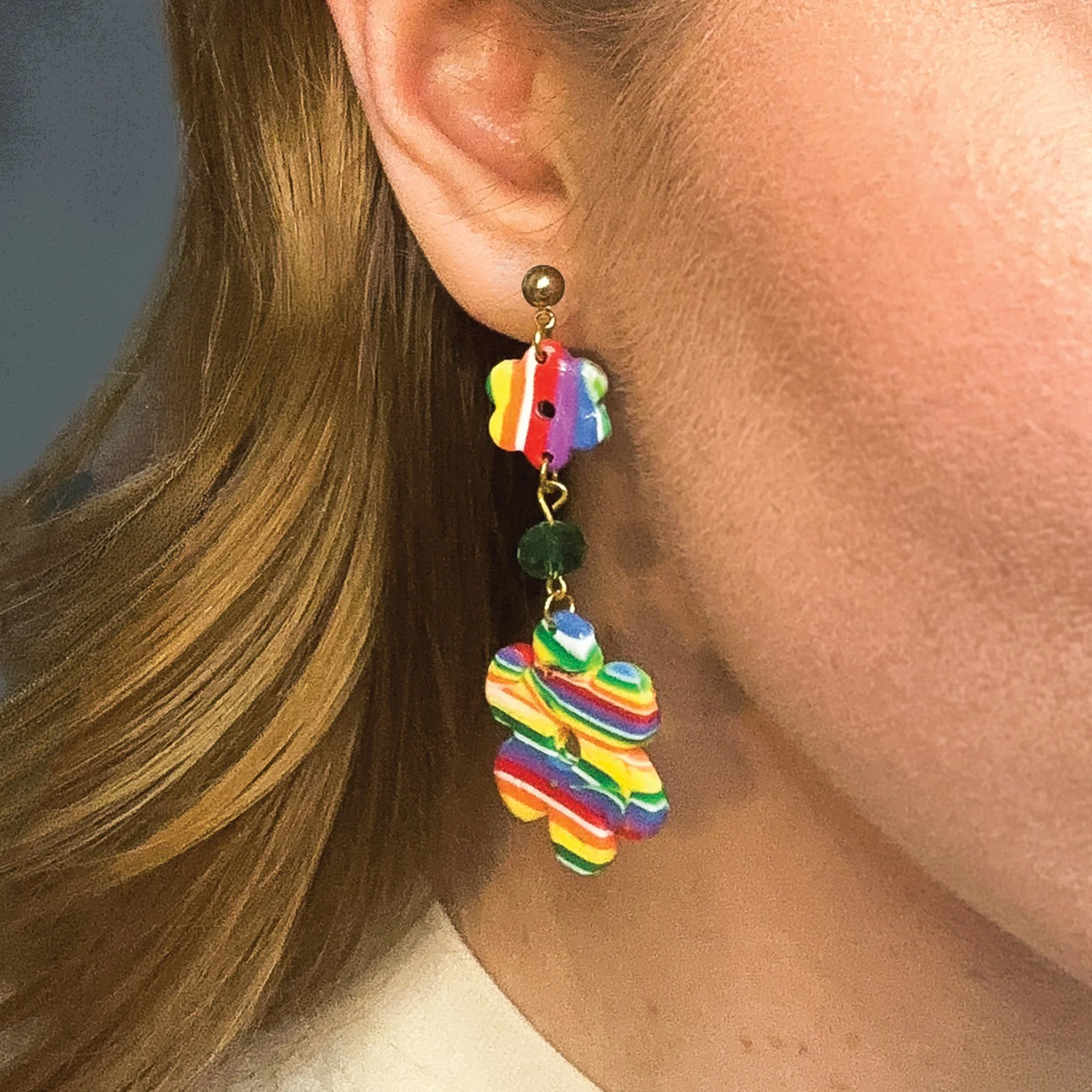 Groovy Rainbow Polymer Clay Flower Earrings – Retro Chic Handmade Jewelry