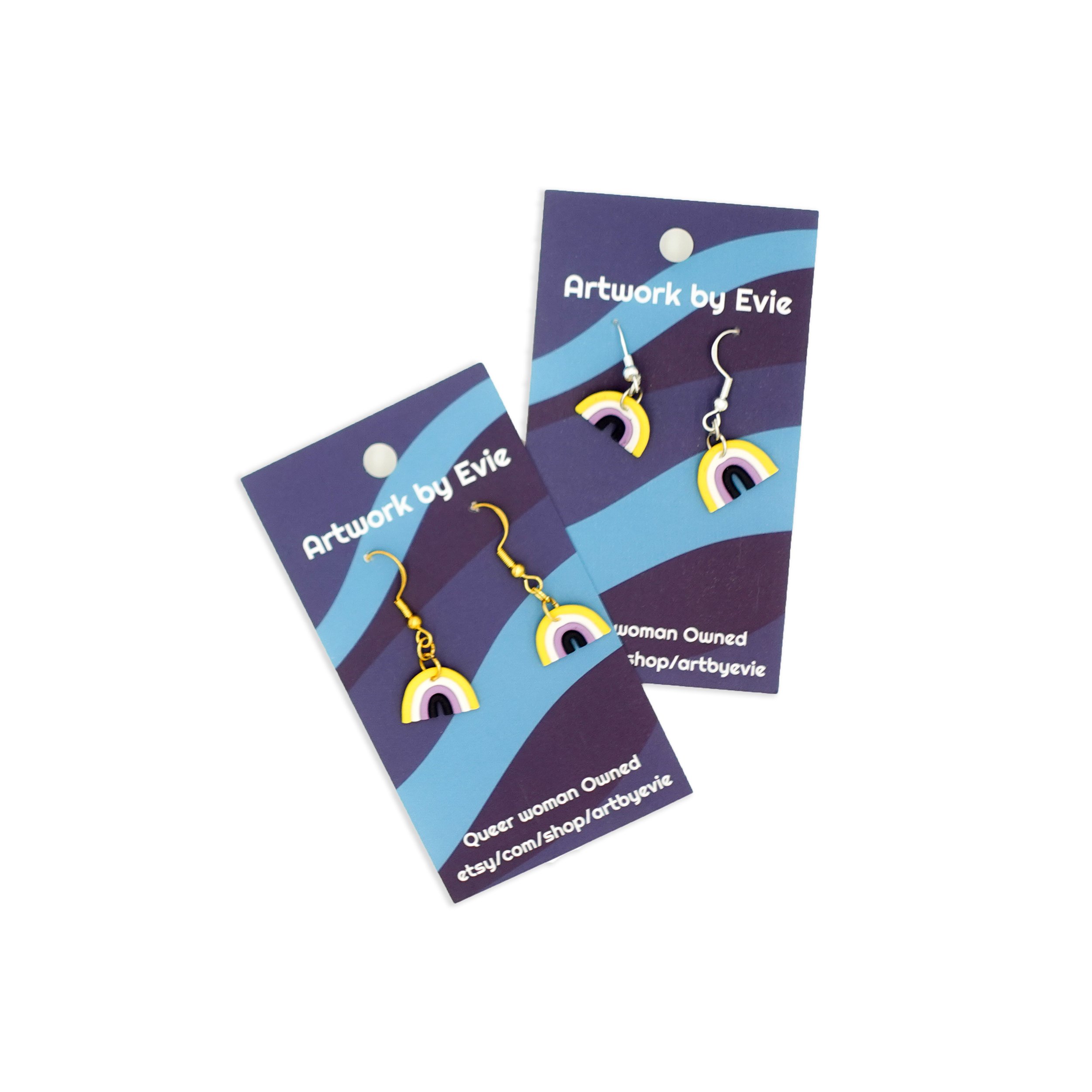 handemade polymer clay nonbinary rainbows cards.jpg