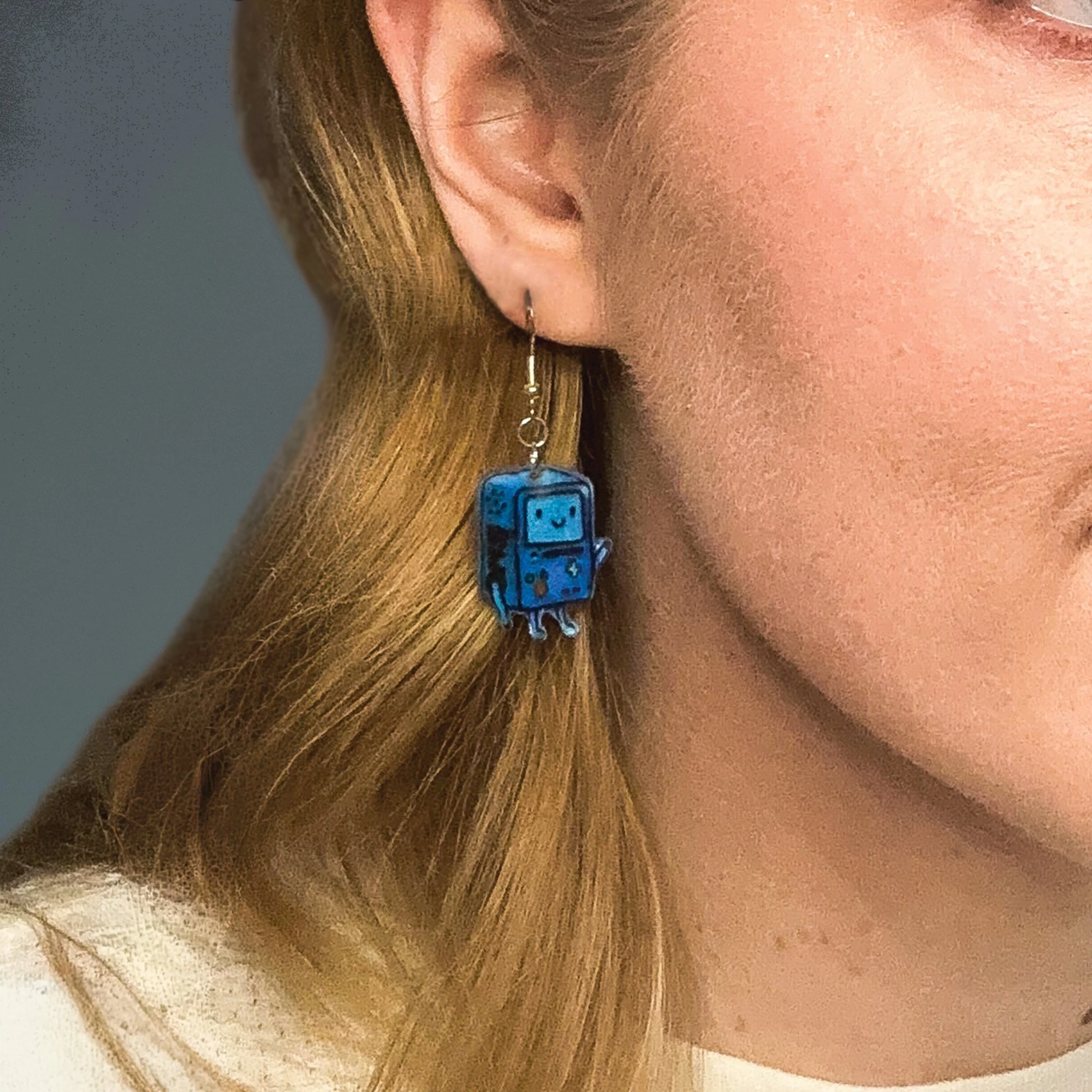 BMO Adventure Time Inspired Earrings – Handmade Blue Game Console Dangle Earrings – Cute Gamer Jewelry – Kawaii Cartoon Accessories