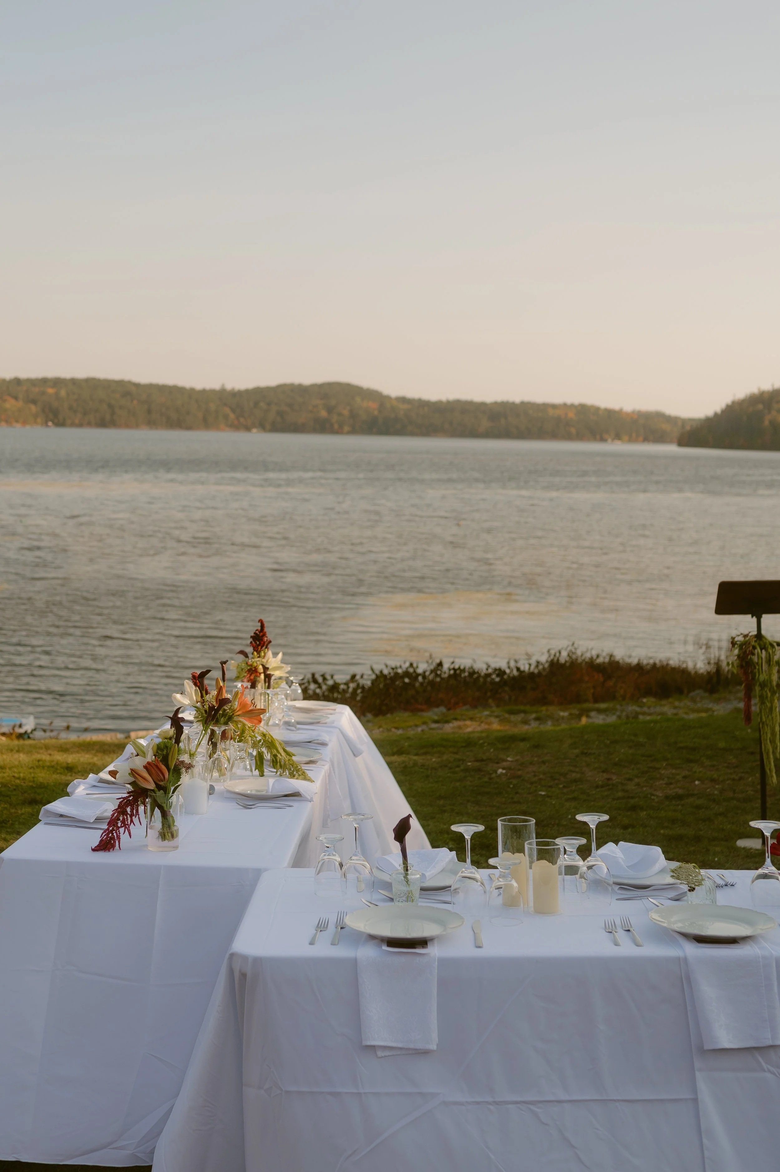 Guests cheers at a set dinner table