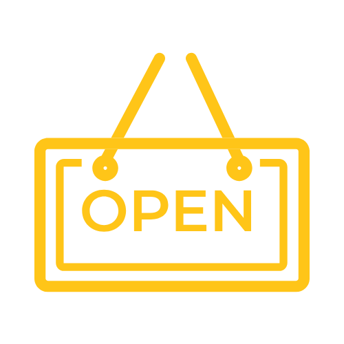 Neon yellow 'Open' sign hanging on a black background.