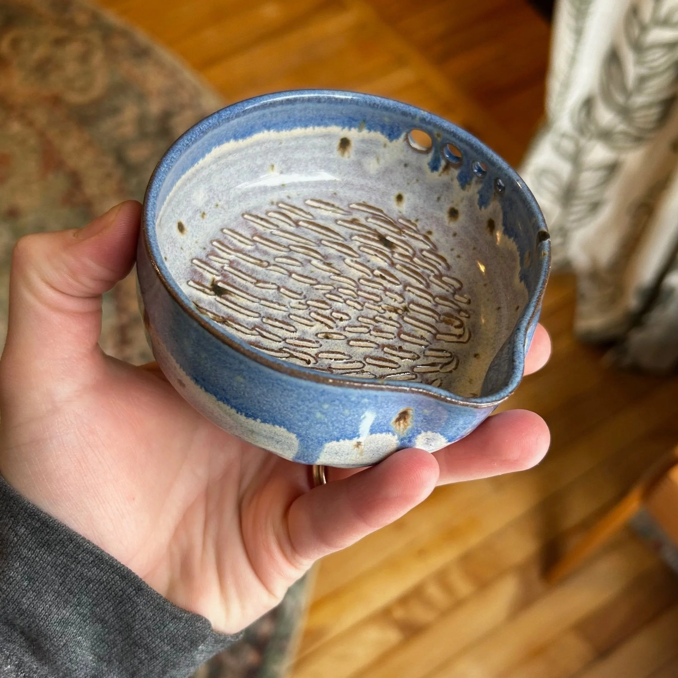 Blue and Speckled White Garlic Grater