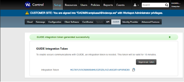 Get GUIDE Integration Token From Workspot Control
