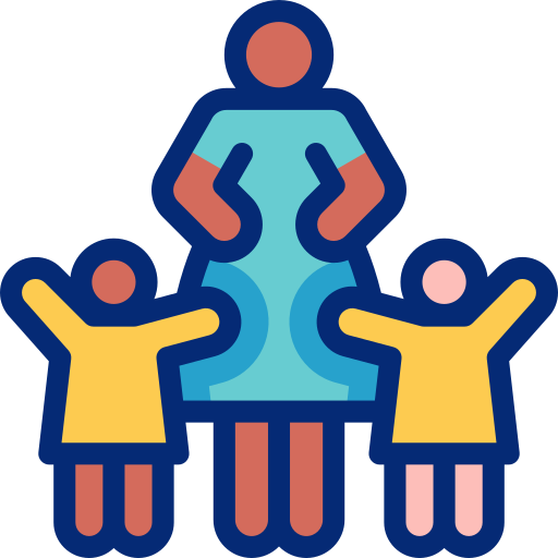 Mini Scholars ELC in Sefton NSW, Icon of a woman with two children, all with simplified human figures and bold outlines, representing family or caregiver.
