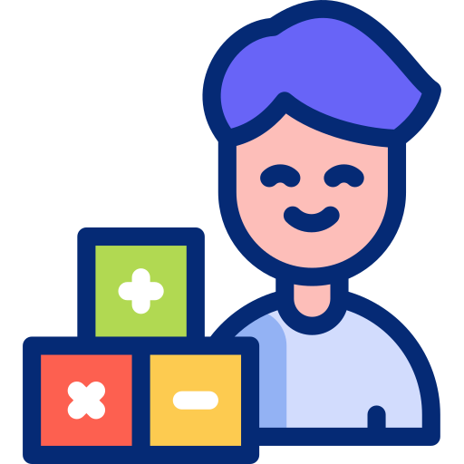 Mini Scholars ELC in Sefton NSW, Cartoon of a smiling person with blue hair next to colorful blocks with medical symbols.