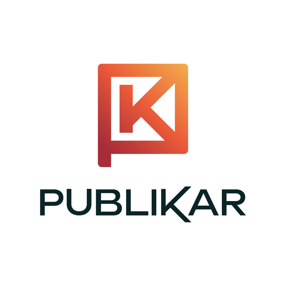 A logo featuring a stylized letter K inside an orange to red gradient square, with the word PUBLİKAR written below in black capital letters.