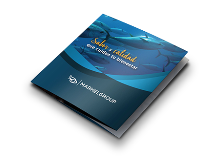 Brochure or booklet with a blue cover, featuring the Marhel Group logo and text in Spanish about safety and well-being.