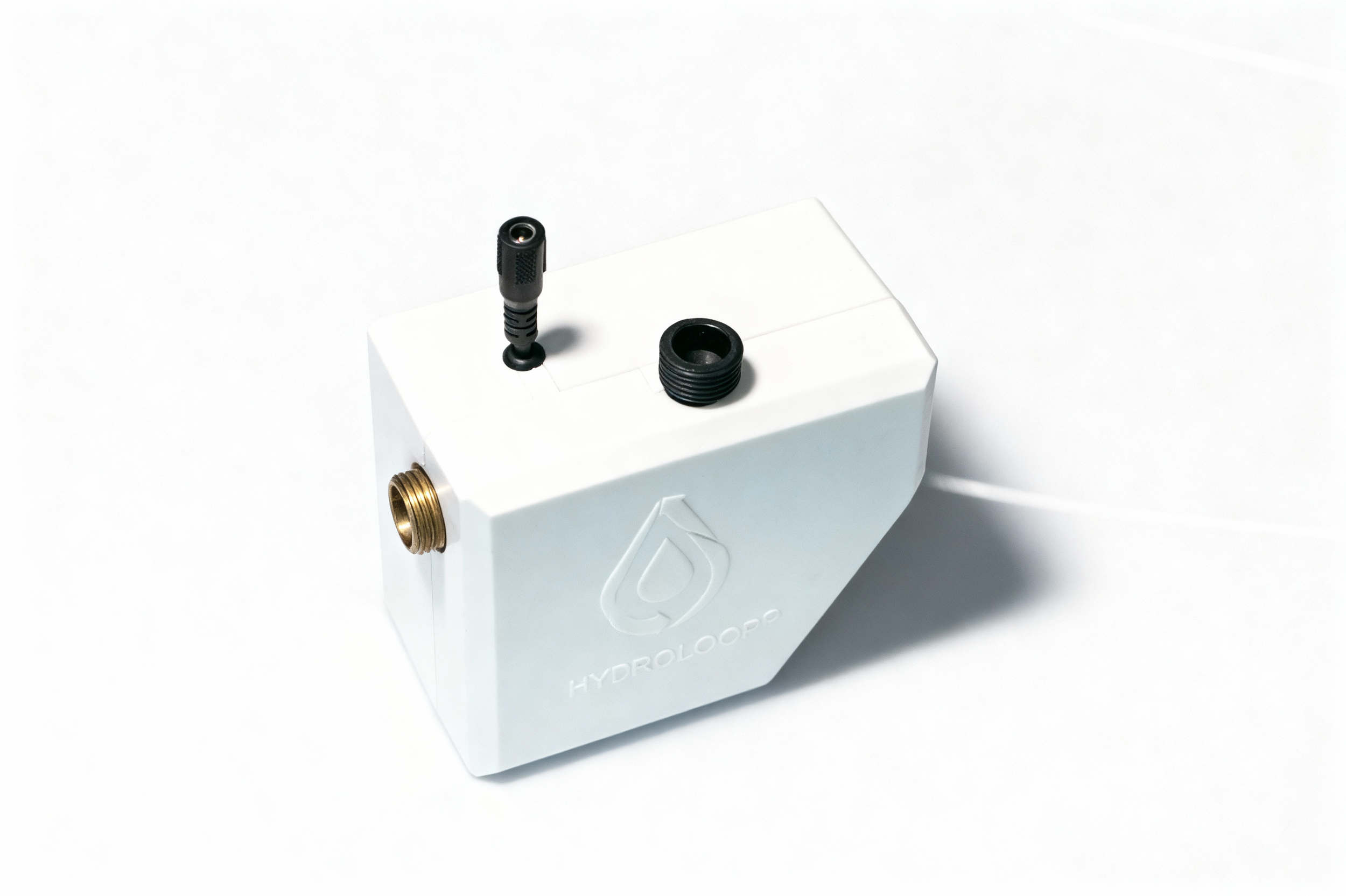 A white box with connectors and a cable, labeled 'HYDROLOOP'.