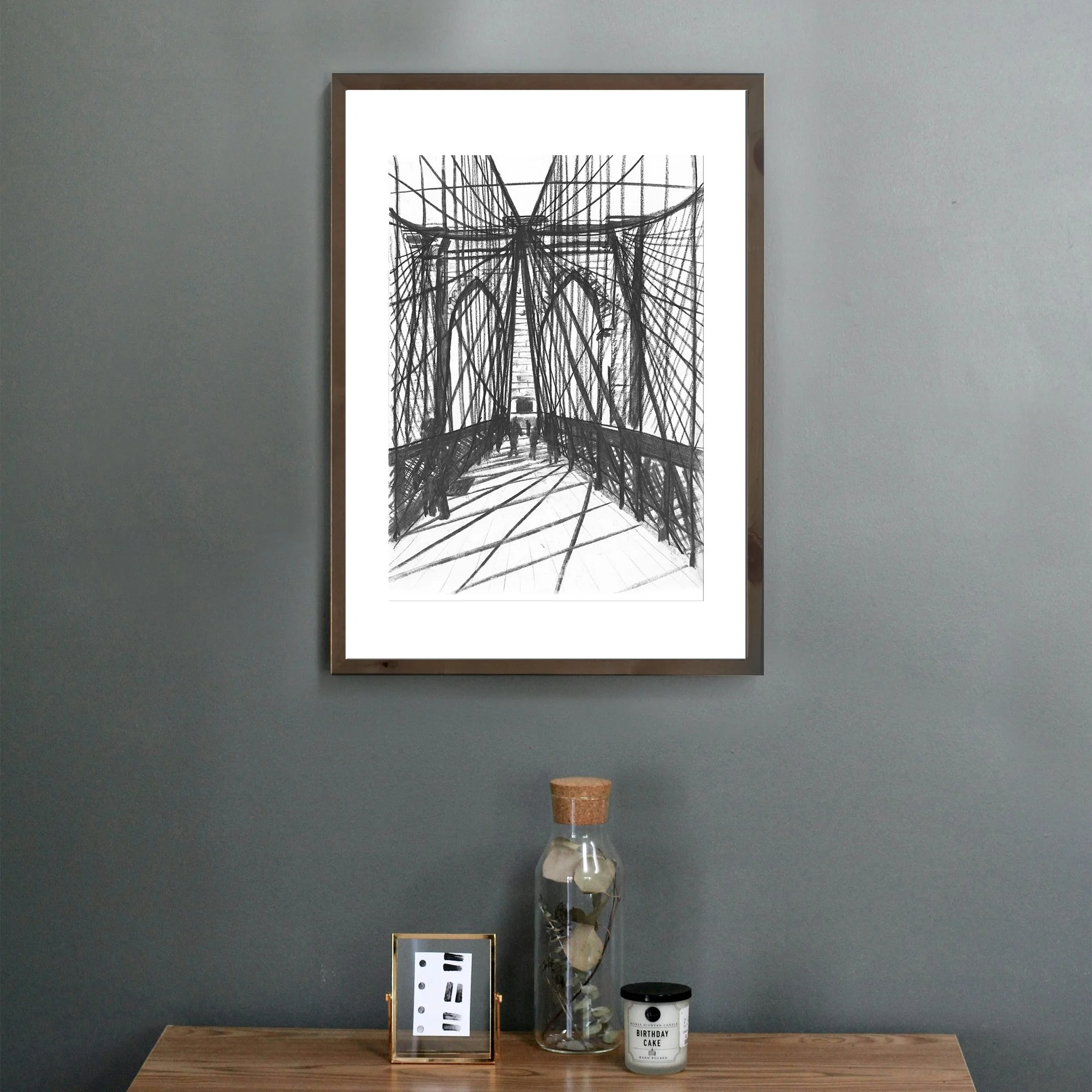 New York cityscape showing Brooklyn Bridge in dramatic charcoal by Cosmo Spens.jpg