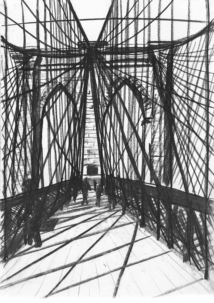 New York cityscape showing Brooklyn Bridge in dramatic charcoal by Cosmo Spens.jpg