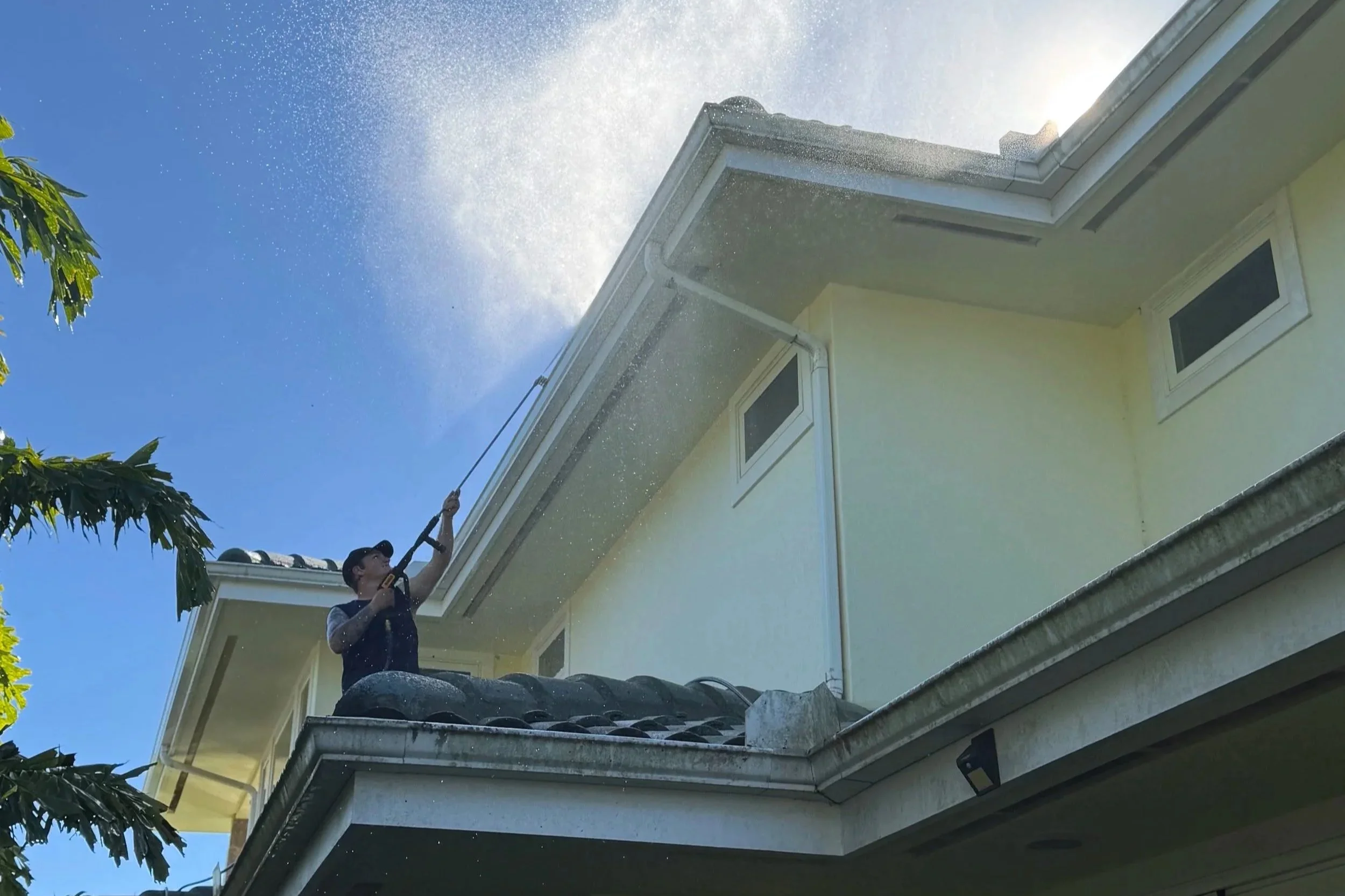Gutters not only accrue debris on the inside, but also moss, dirt and algae on the outside. Call for a free quote today!