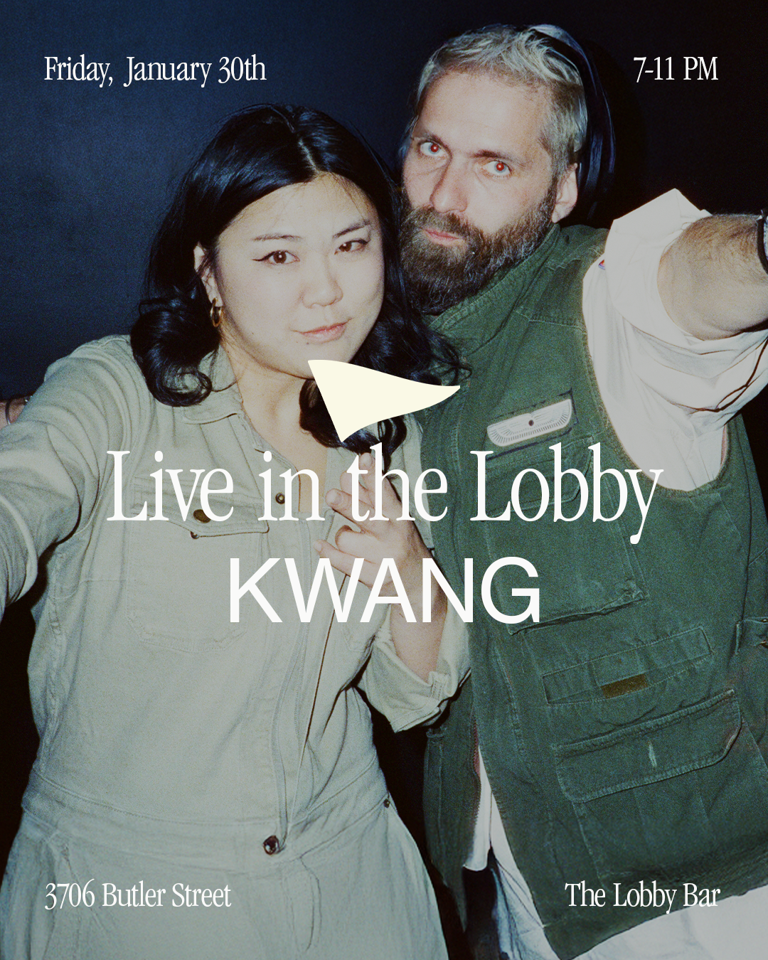 Event poster for a live music performance featuring Malzof & Maitake at The Lobby Bar on December 5th from 7 to 11 pm, with an image of a DJ setup and a person standing next to it.