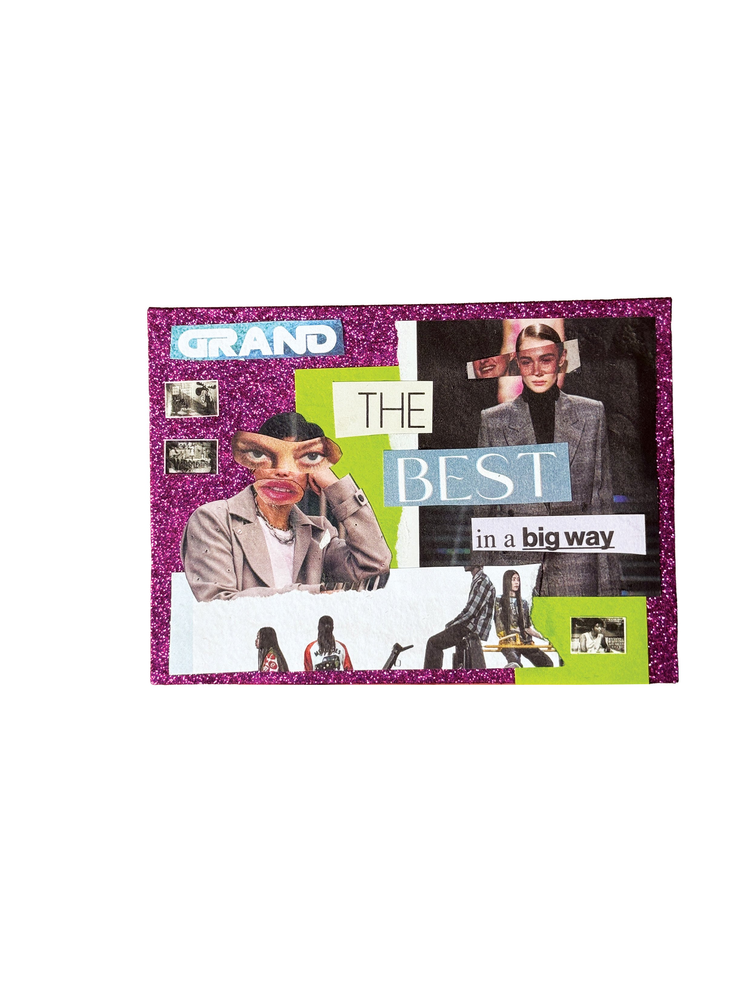 A collage of images featuring women and girls, with a pink glittery border, the word 'GRAND' in large letters, and the phrase 'the best in a big way'.
