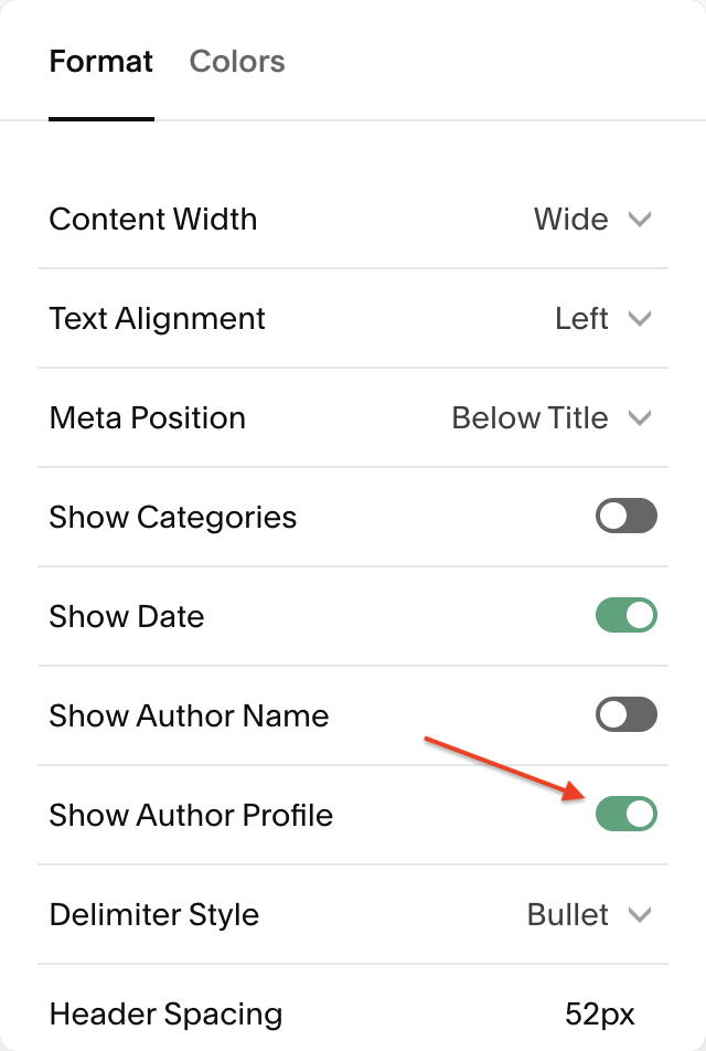 Toggle on 'Show Author Profile'