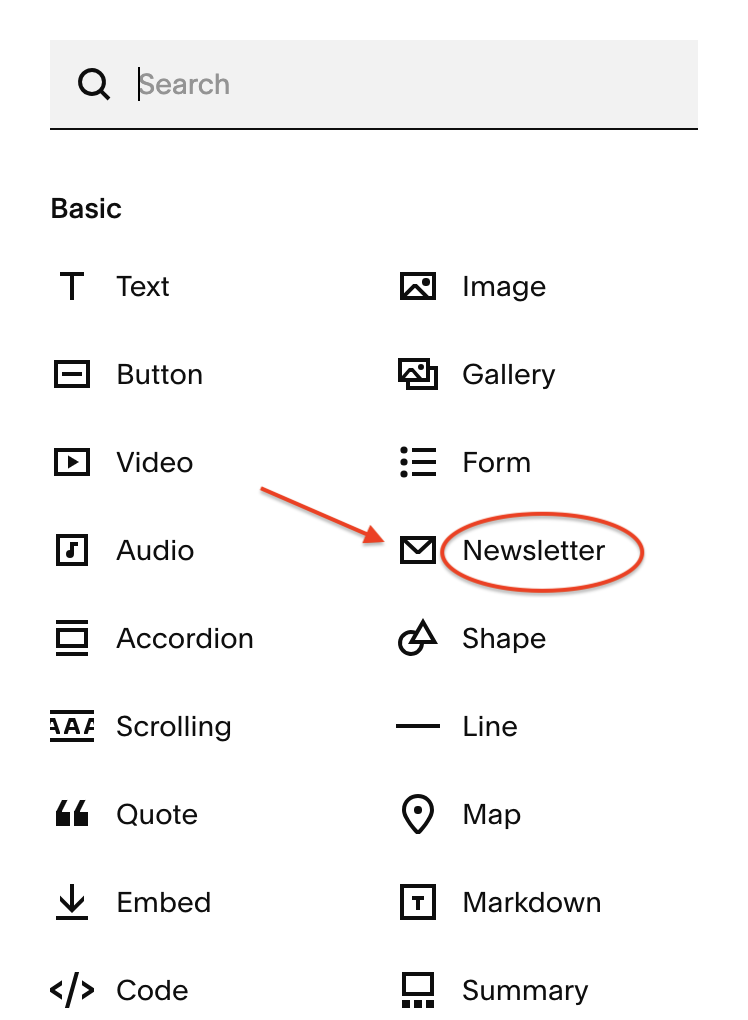 Select the newsletter block
