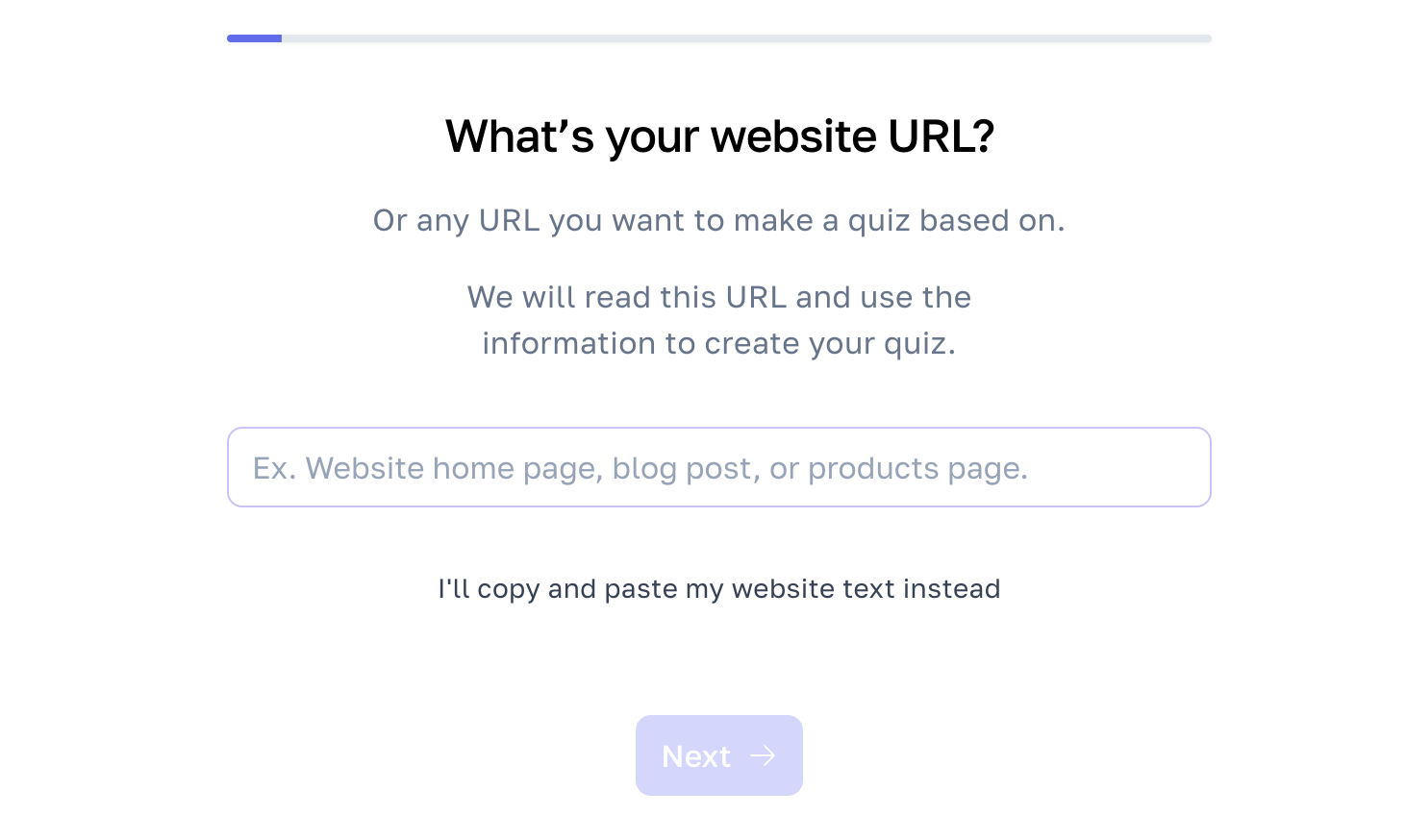 Enter your website's URL in Interact's AI tool
