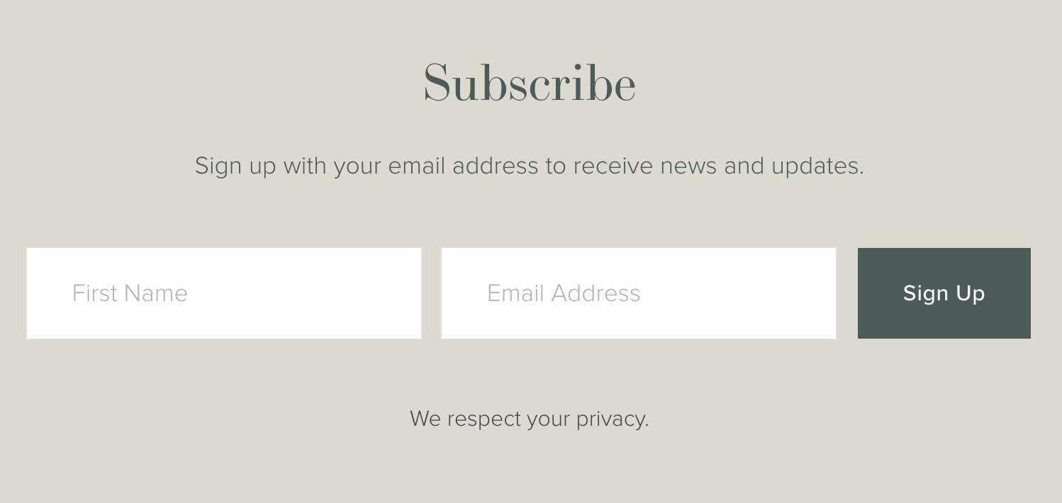 Squarespace newsletter form block displaying first name only