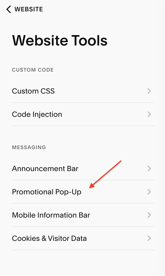 Squarespace promotional pop-up