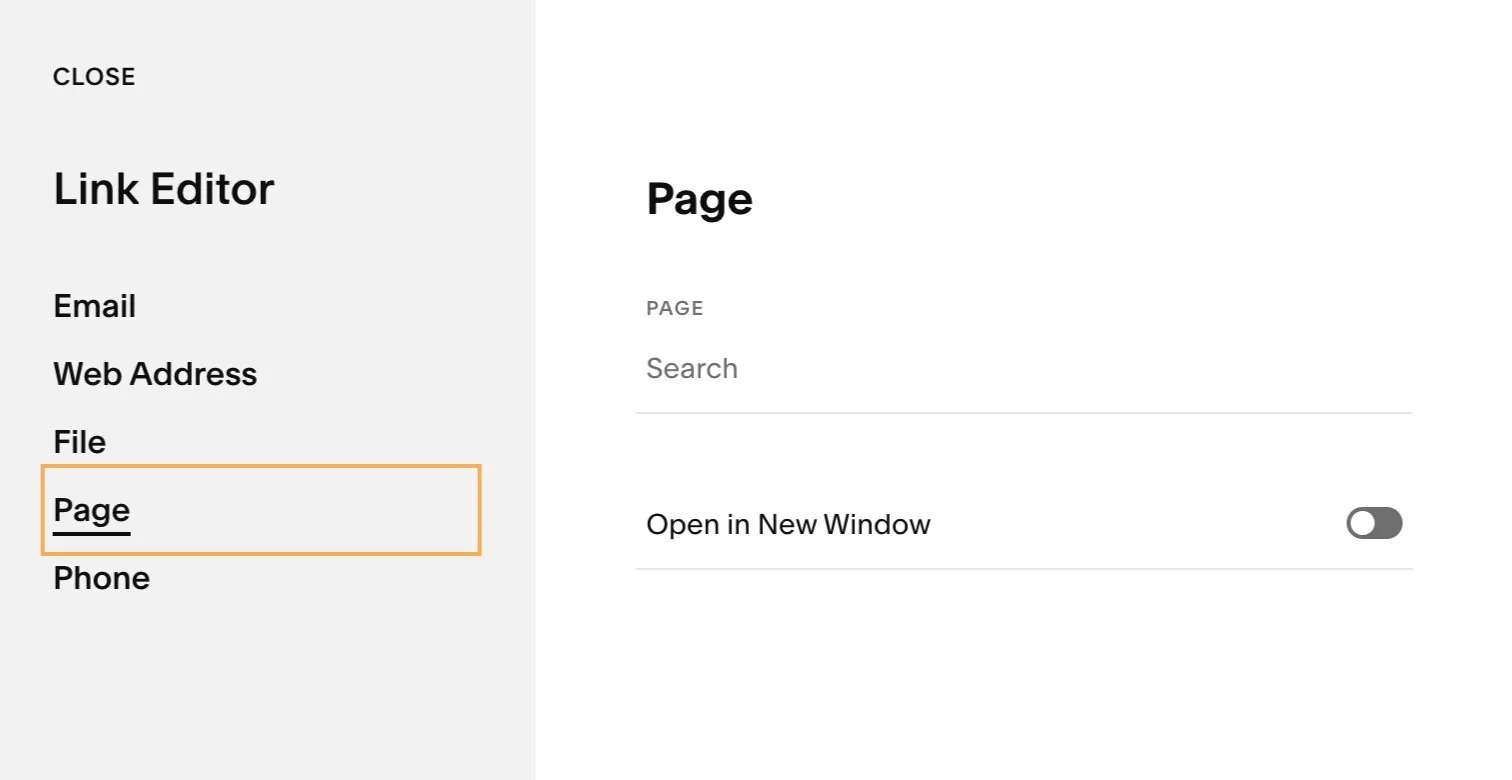 Squarespace link settings
