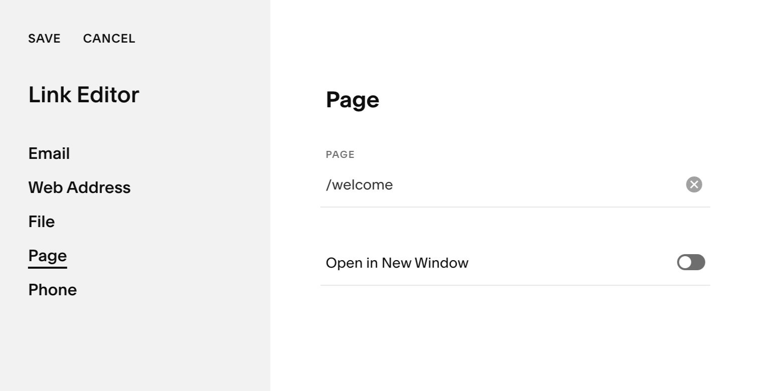 Choose a page from Squarespace link settings